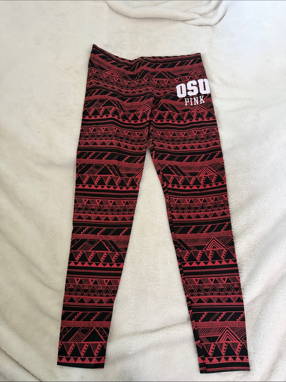 PINK Victoria's Secret Black & Red Geometric OSU Leggings